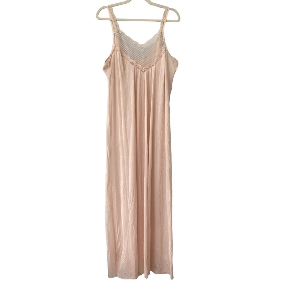 Vintage JC Penney Full Slip Dress Womens Large Lace Trim Peach Feminine Coquette